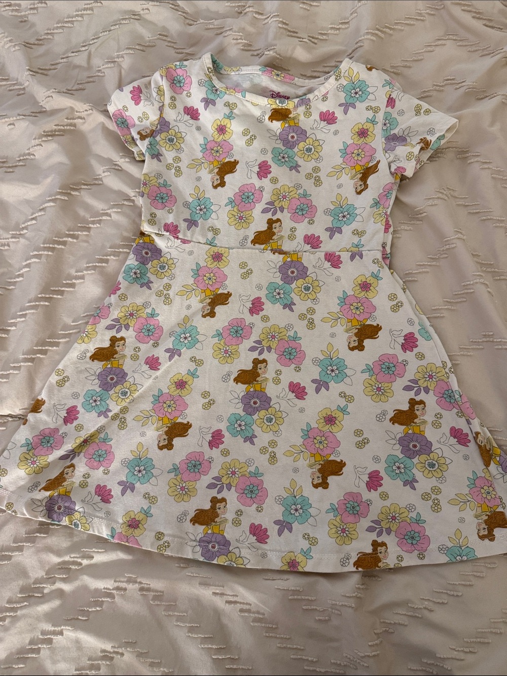 Disney White Floral Belle Print Fit-and-Flare Dress